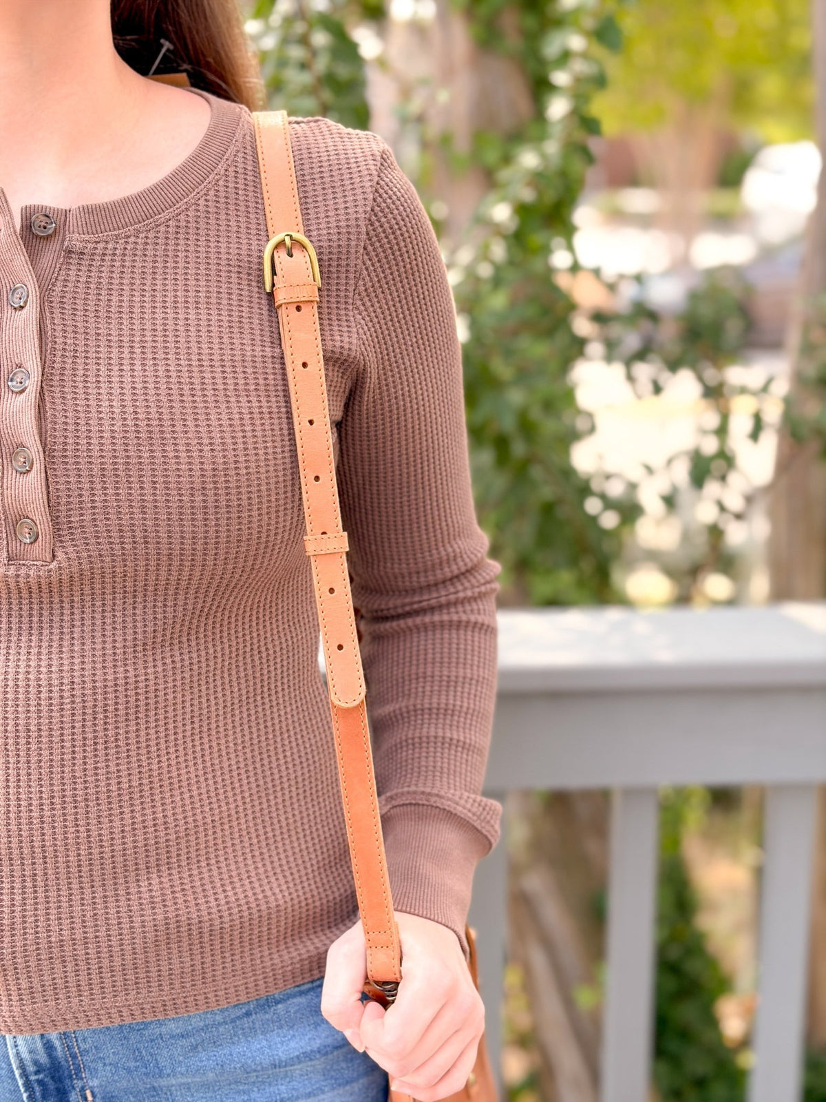Rose & Lee Co Coastal Henley Top, Dark Mocha by Project Social T Long Sleeve