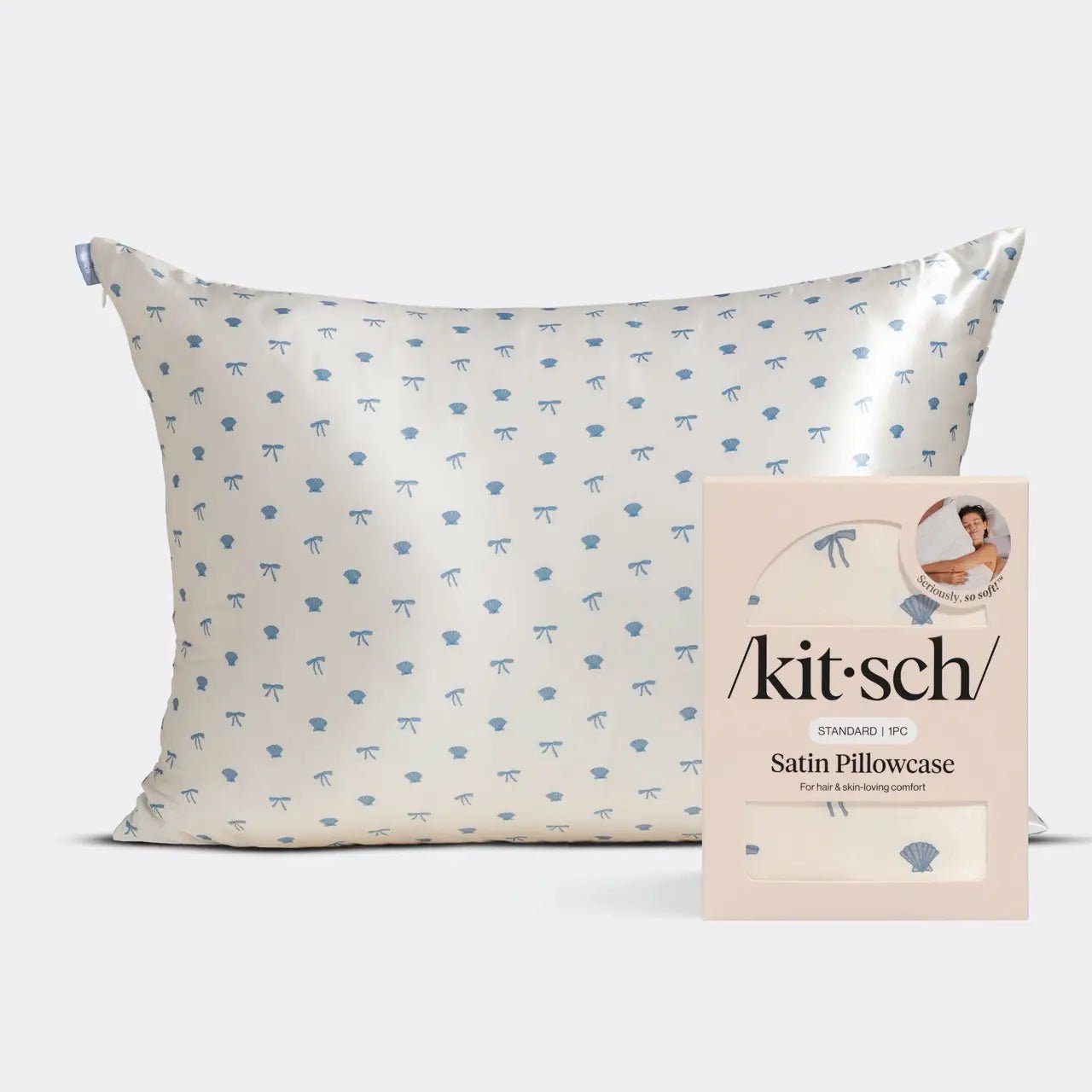 Rose & Lee Co Satin Pillowcase, Pearlized Cream & Coastal Blue Print Home & Gifts