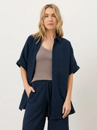 Rose & Lee Co Coastal Top, Navy short sleeve