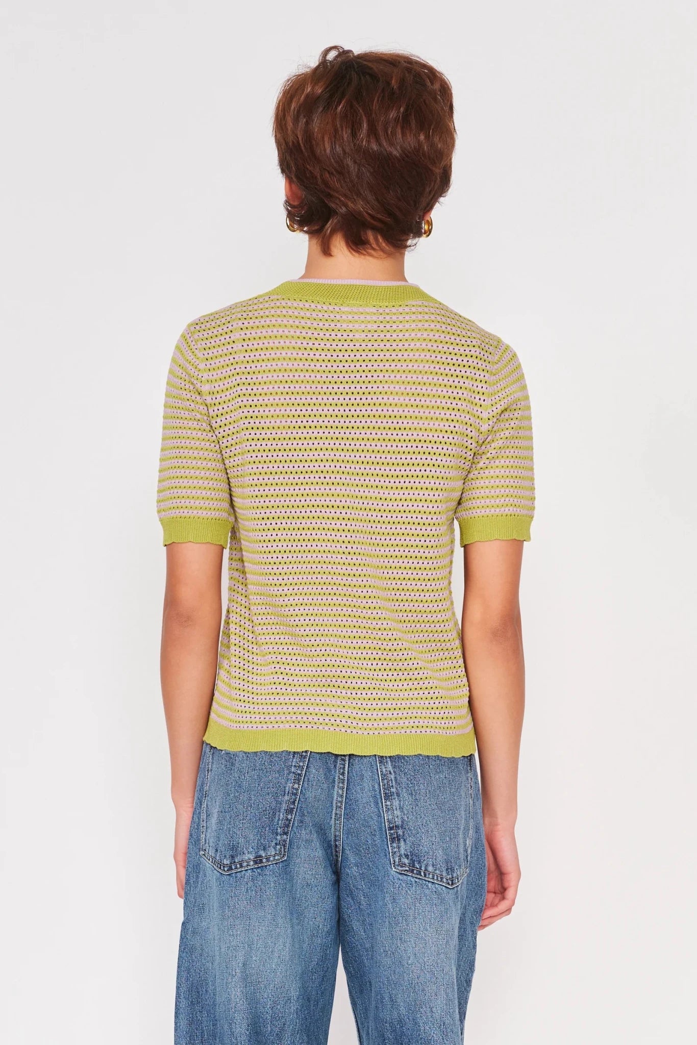 Rose & Lee Co Cora Top, Lavender/Lime Stripe by dRA short sleeve