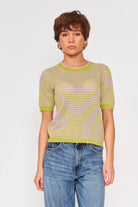 Rose & Lee Co Cora Top, Lavender/Lime Stripe by dRA short sleeve