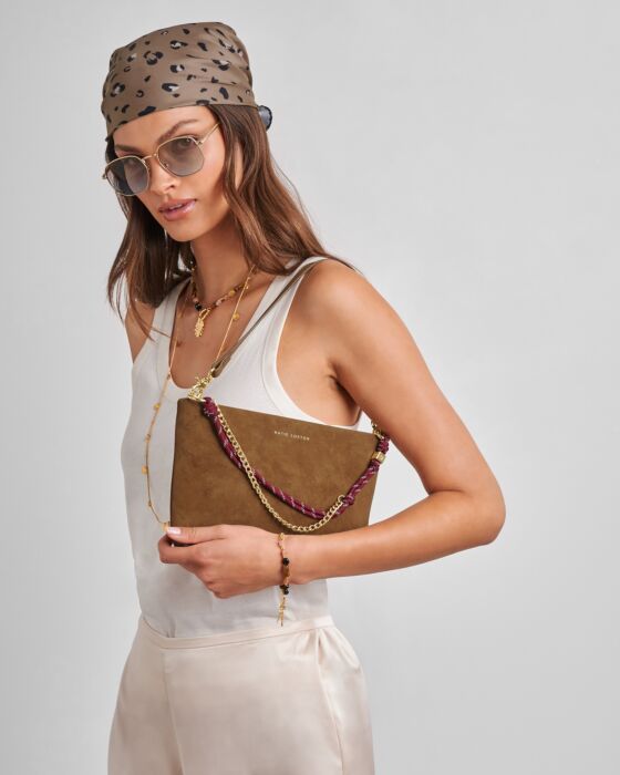 Rose & Lee Co Cord Shoulder Bag, Caramel Suedette BAGS