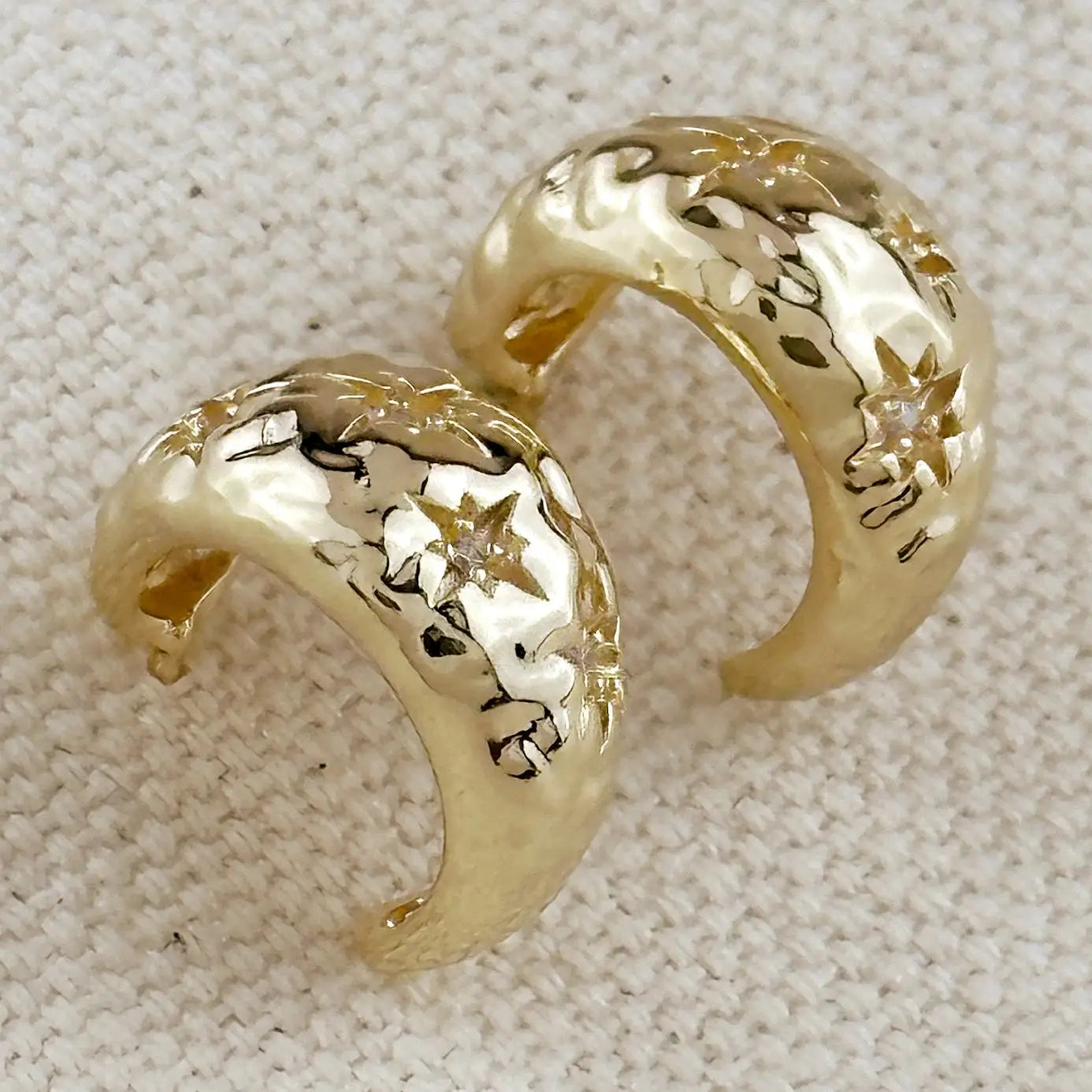 Gold Hammered Crescent Moon Earrings