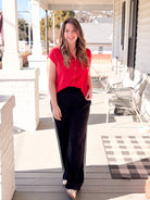 Red Short Sleeve Work Blouse