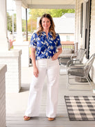 Rose & Lee Co Nylah Top, Blue Work Tops
