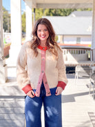 Cream Color Block Cardigan