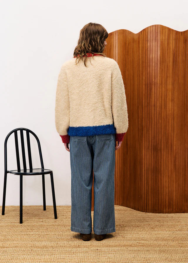 Cream Color Block Cardigan