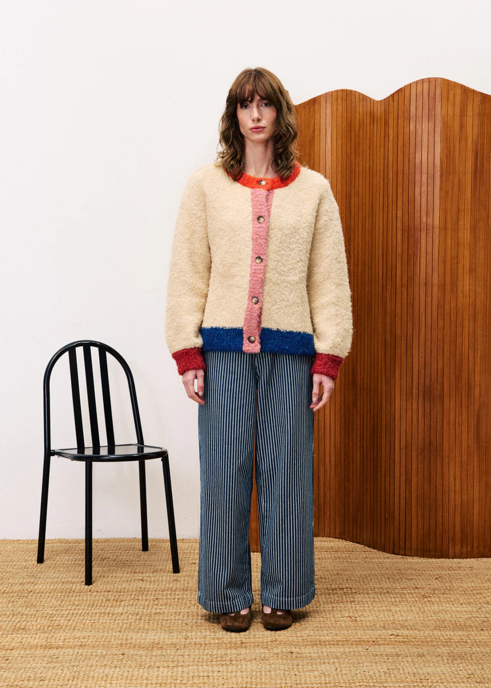 Cream Color Block Cardigan