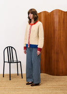 Cream Color Block Cardigan