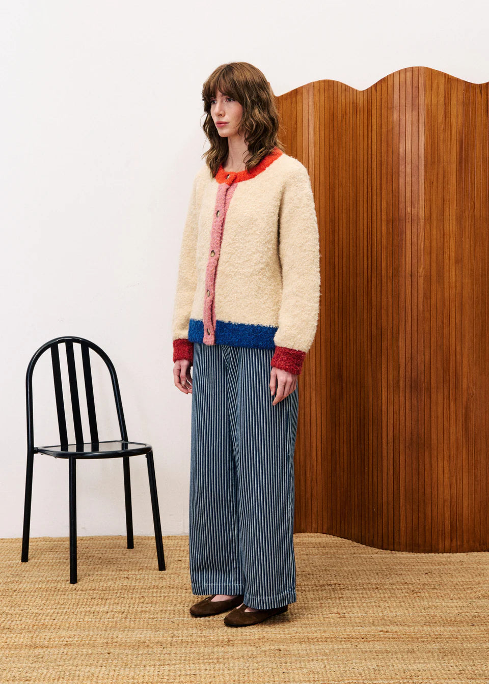 Cream Color Block Cardigan