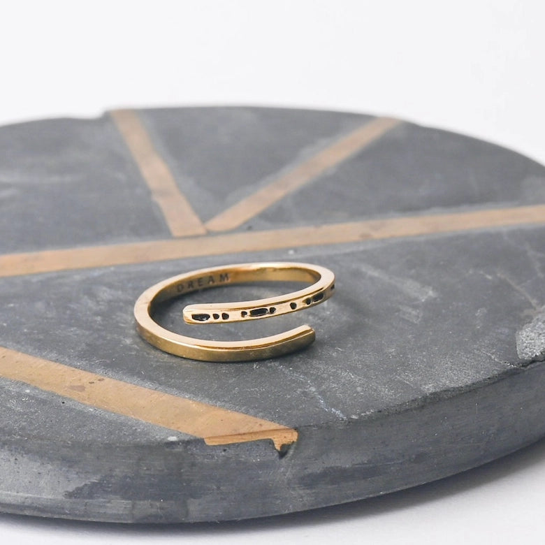 Morse Code Stamped Gold Ring, Dream
