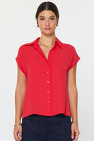 Red Short Sleeve Work Blouse