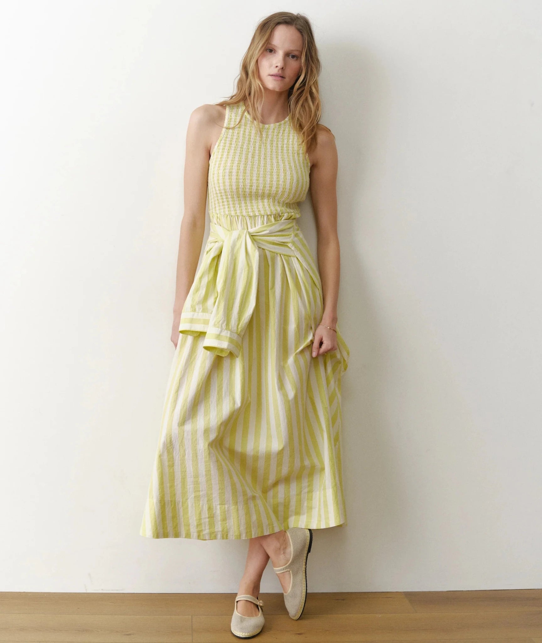 Rose & Lee Co Darcy Dress, Lime Stripe by Marine Layer Casual Dresses