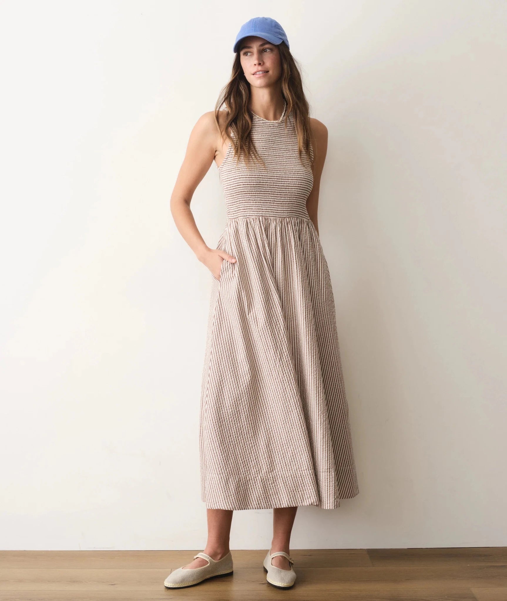 Rose & Lee Co Darcy Dress, Mocha Stripe by Marine Layer Casual Dresses