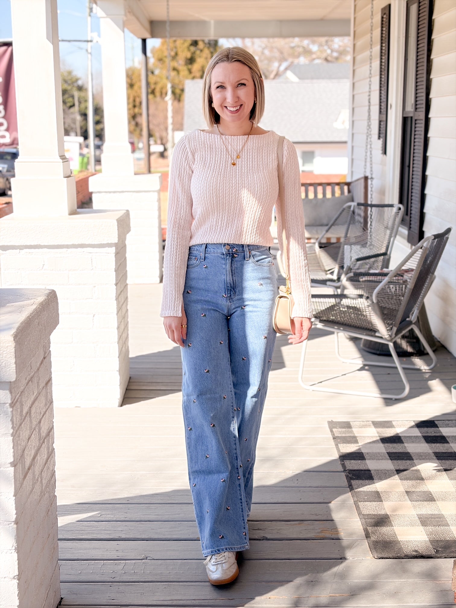 Embroidered Floral High Rise Wide Leg Jeans