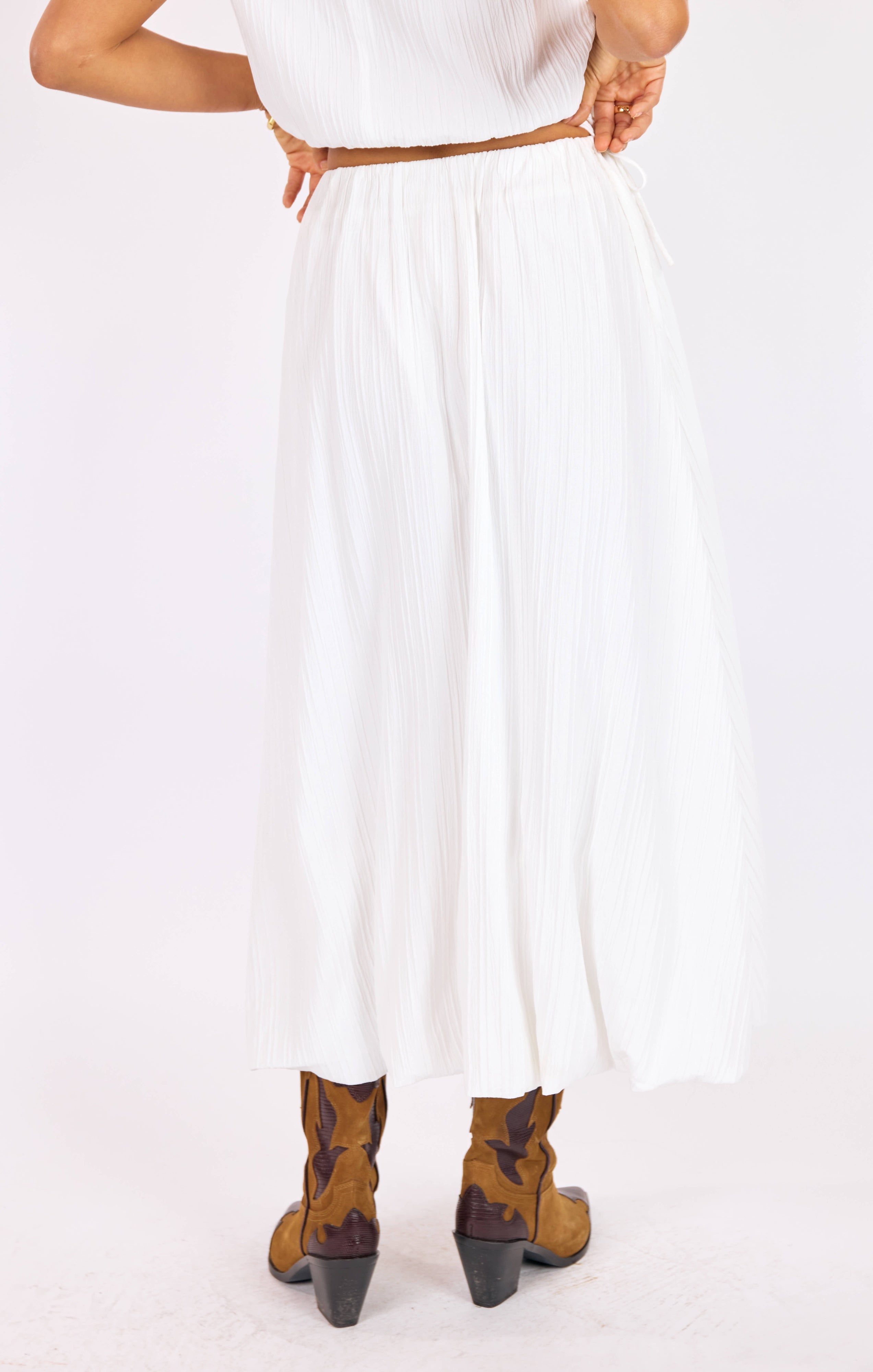 White Midi Length Bubble Skirt