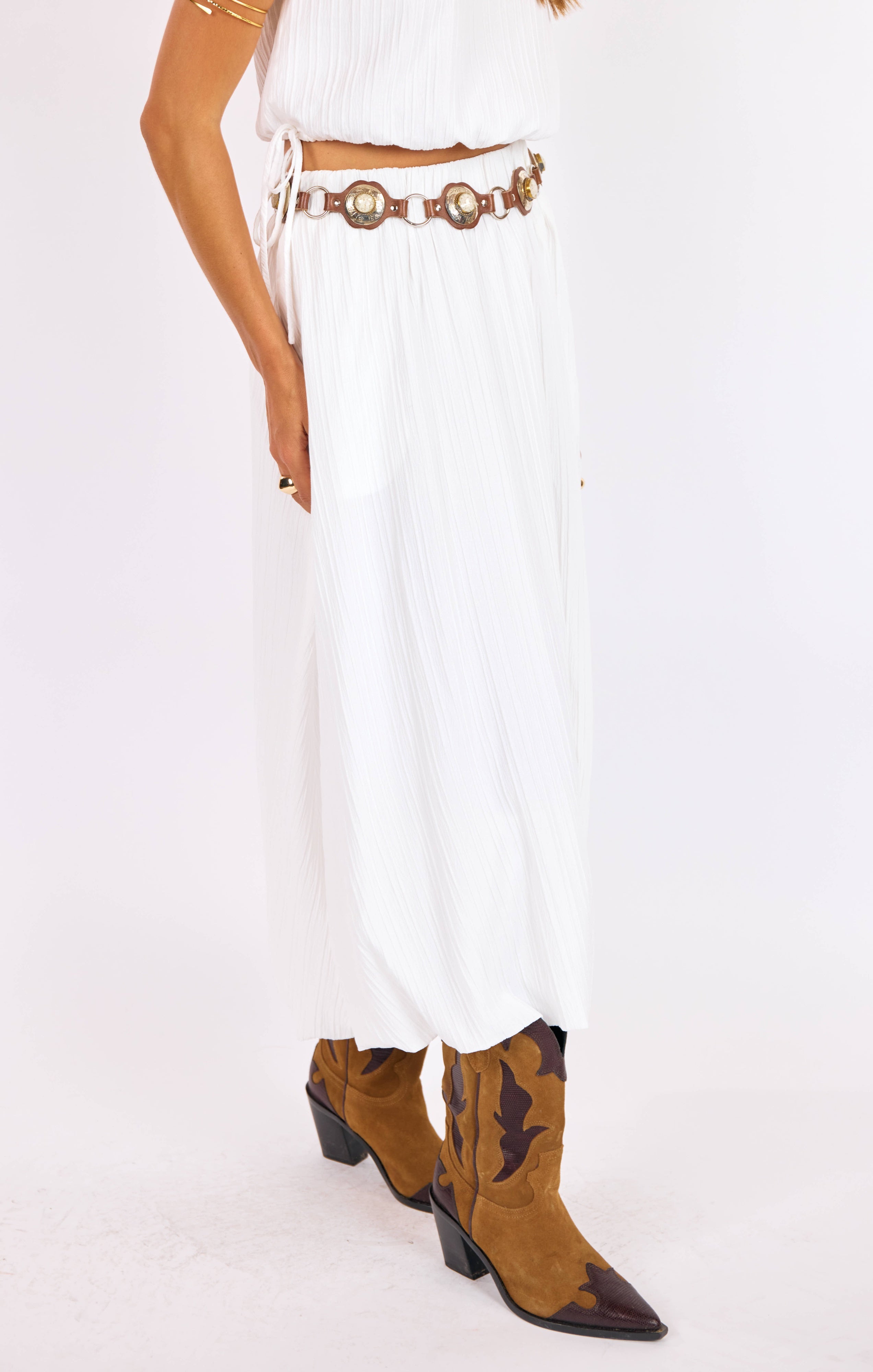 White Midi Length Bubble Skirt