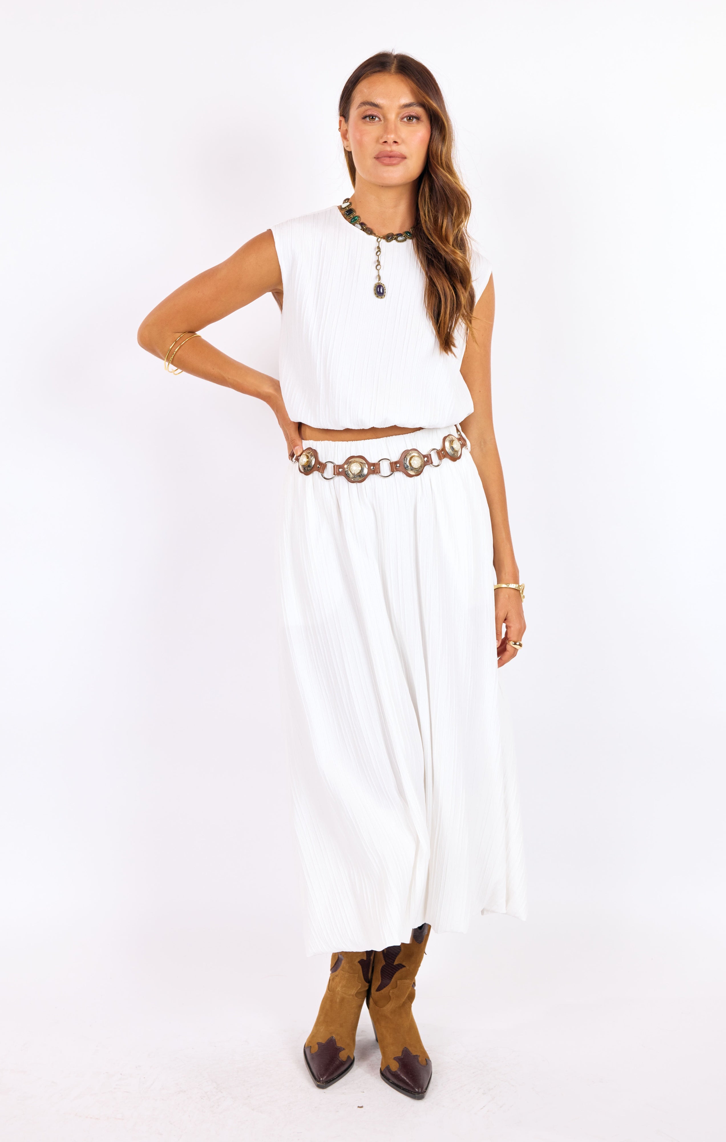 White Round Neck Bubble Tank
