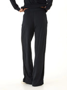 Black Fleece Pants with Satin Trim