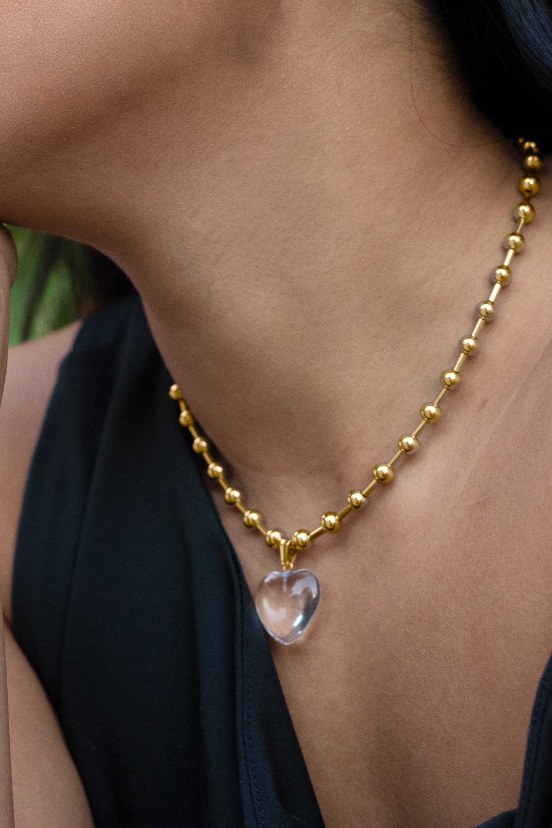 Clear Heart Gold Chain Necklace