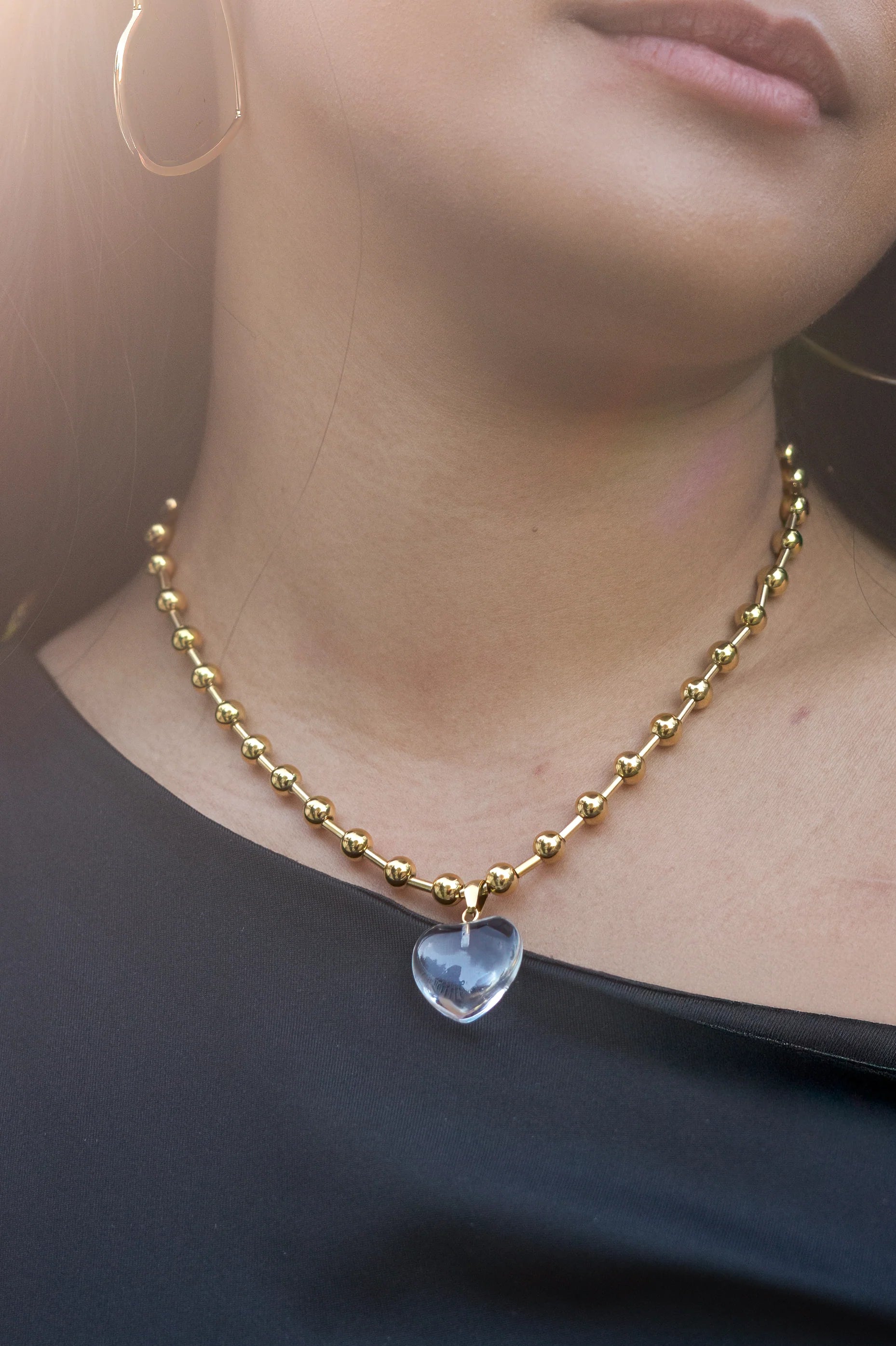 Clear Heart Gold Chain Necklace