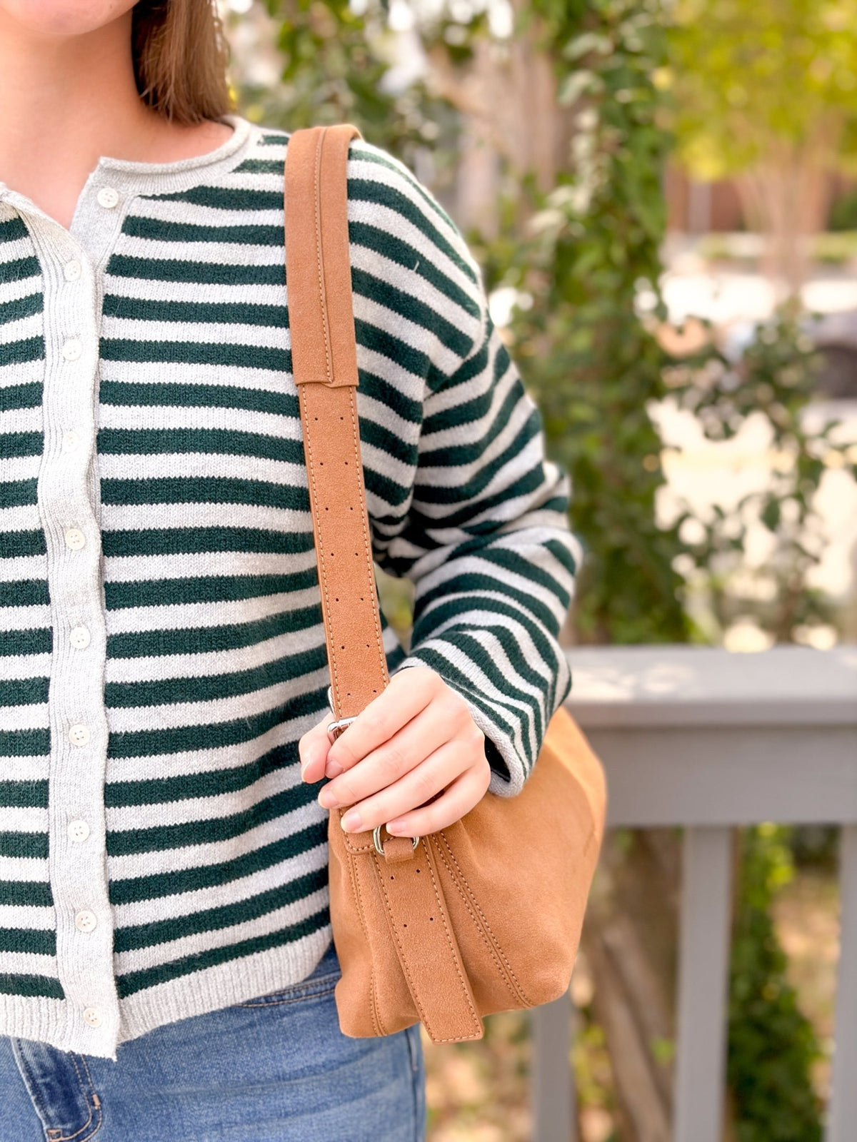 Rose & Lee Co Dover Cardigan, Grey/Pine Stripe Cardigan