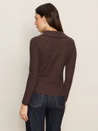 Knitted and Textured Long Sleeve Button Front Brown Top