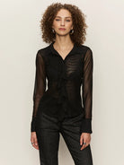 Black Long Sleeve Mesh Ruffled Top