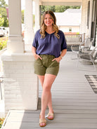 Rose & Lee Co Xandra Top, Navy short sleeve