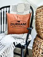 Durham NC Coordinates Leather Pillow