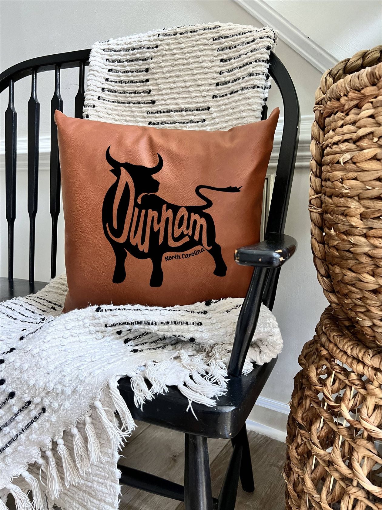 Durham NC Retro Leather Pillow