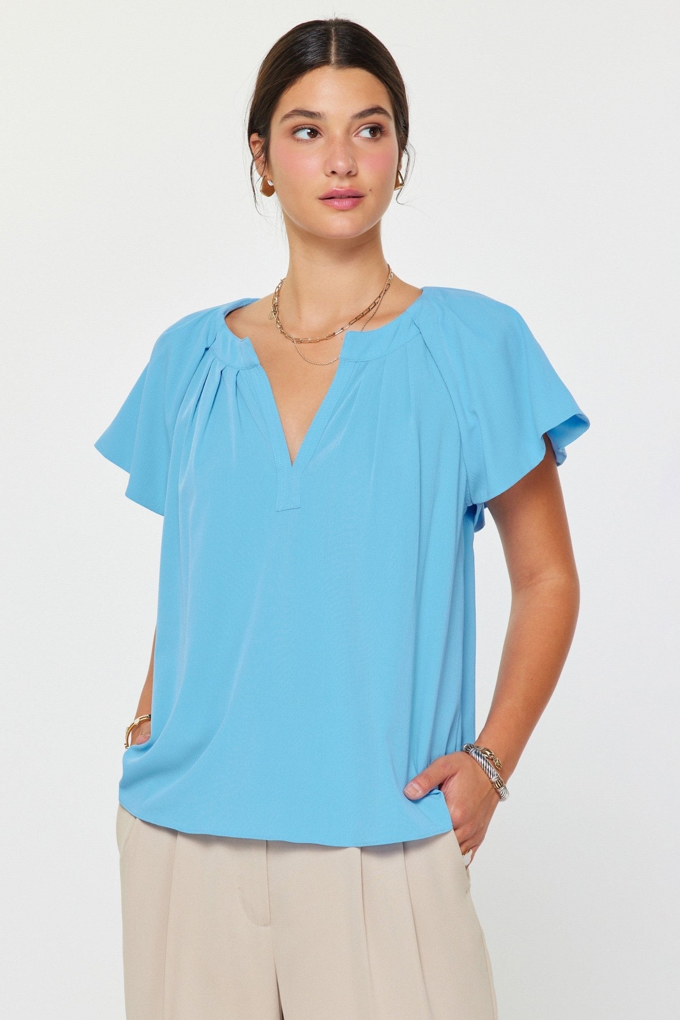 Rose & Lee Co Dylan Top, Faded Blue Work Tops