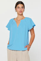 Blue Flutter Short Sleeve Blouse