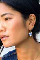 Blue Hand Painted Heart Earrings