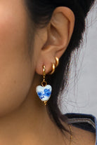 Blue Hand Painted Heart Earrings