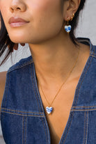 Blue Hand Painted Heart Earrings