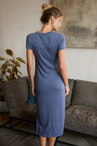 Denim Blue Short Sleeve Midi Dress