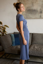 Denim Blue Short Sleeve Midi Dress