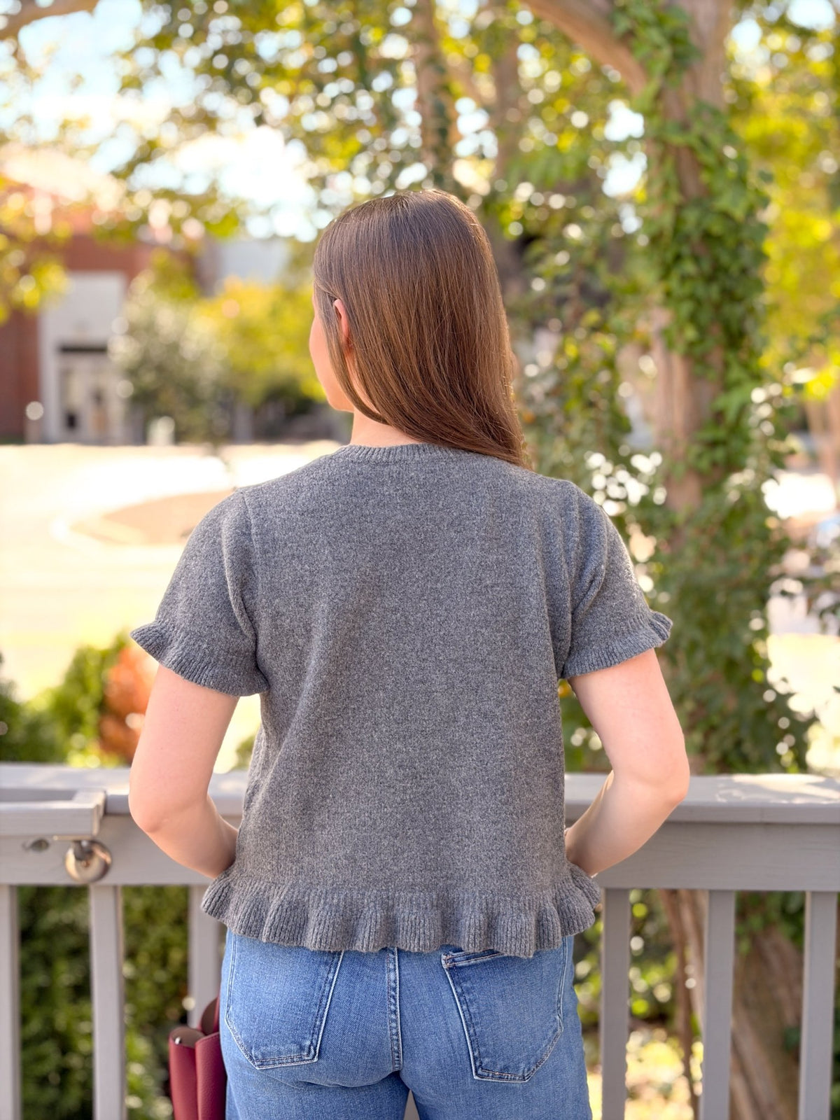 Rose & Lee Co Elizabeth Top, Charcoal short sleeve