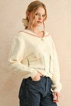 Cream Striped Button Up Cardigan