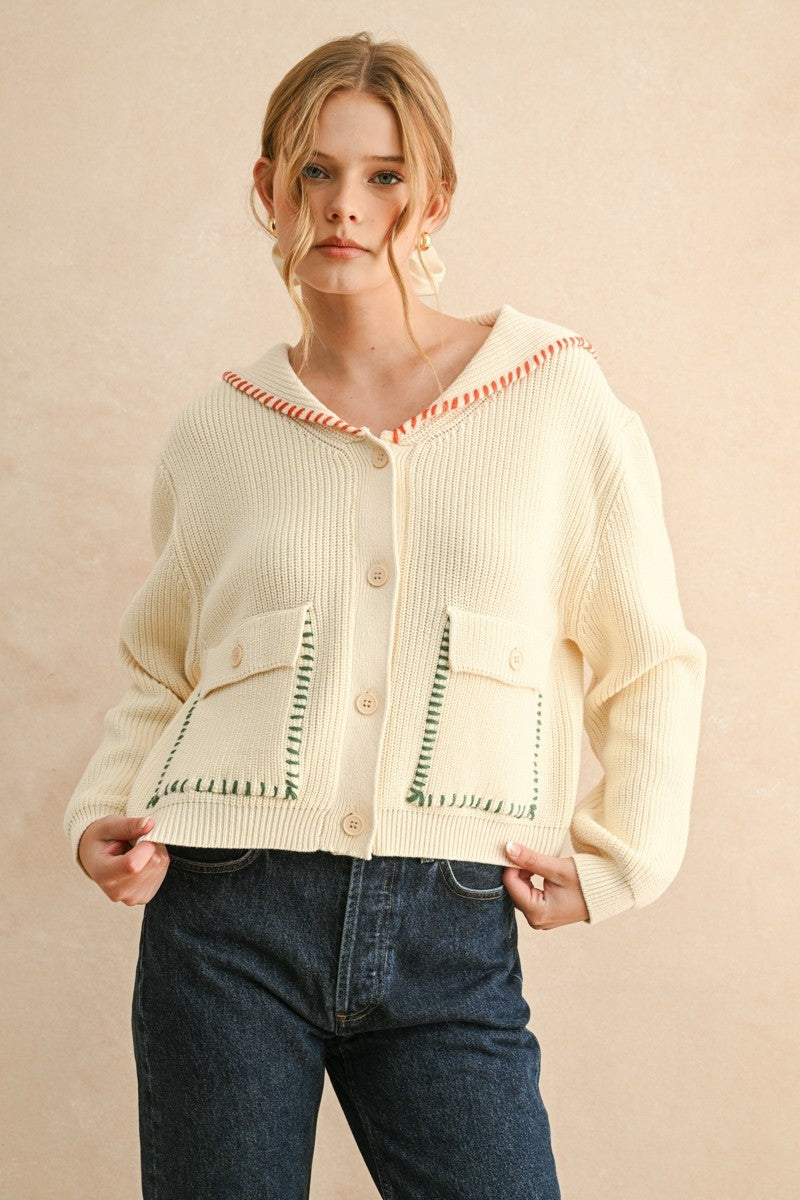 Cream Striped Button Up Cardigan