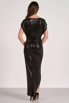 Black Metallic Front Twist Maxi Dress