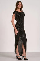 Black Metallic Front Twist Maxi Dress