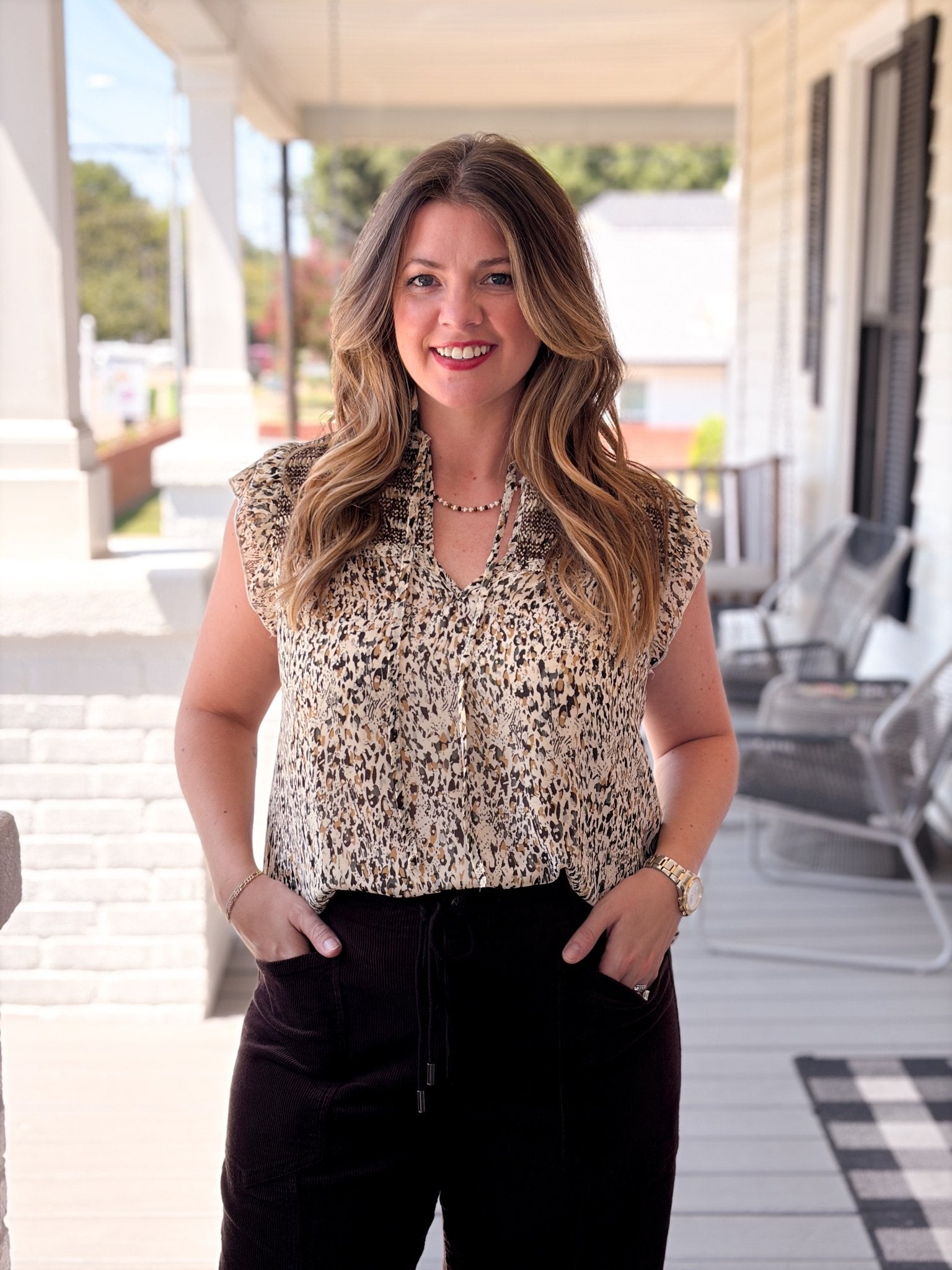 Rose & Lee Co Emely Top, Brown Work Tops