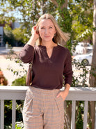 Rose & Lee Co Ethel Top, Espresso Long Sleeve