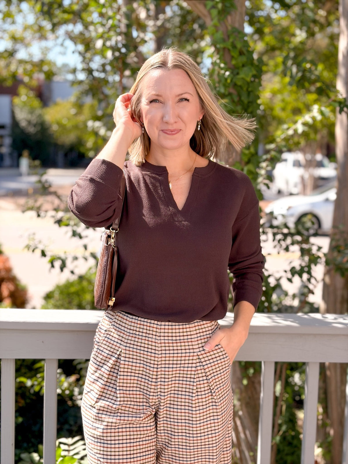 Rose & Lee Co Ethel Top, Espresso Long Sleeve