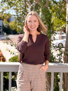 Rose & Lee Co Ethel Top, Espresso Long Sleeve
