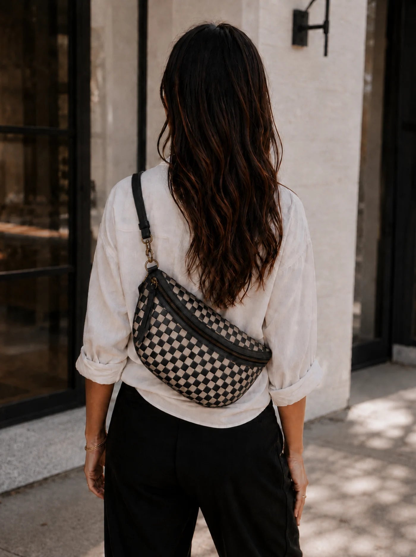 Rose & Lee Co Berkeley Basketweave Belt Bag, Black/Tan Bags