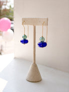 Rose & Lee Co Refined Glass Stacked Threader Earrings, Teal/Blue/Gold Earrings