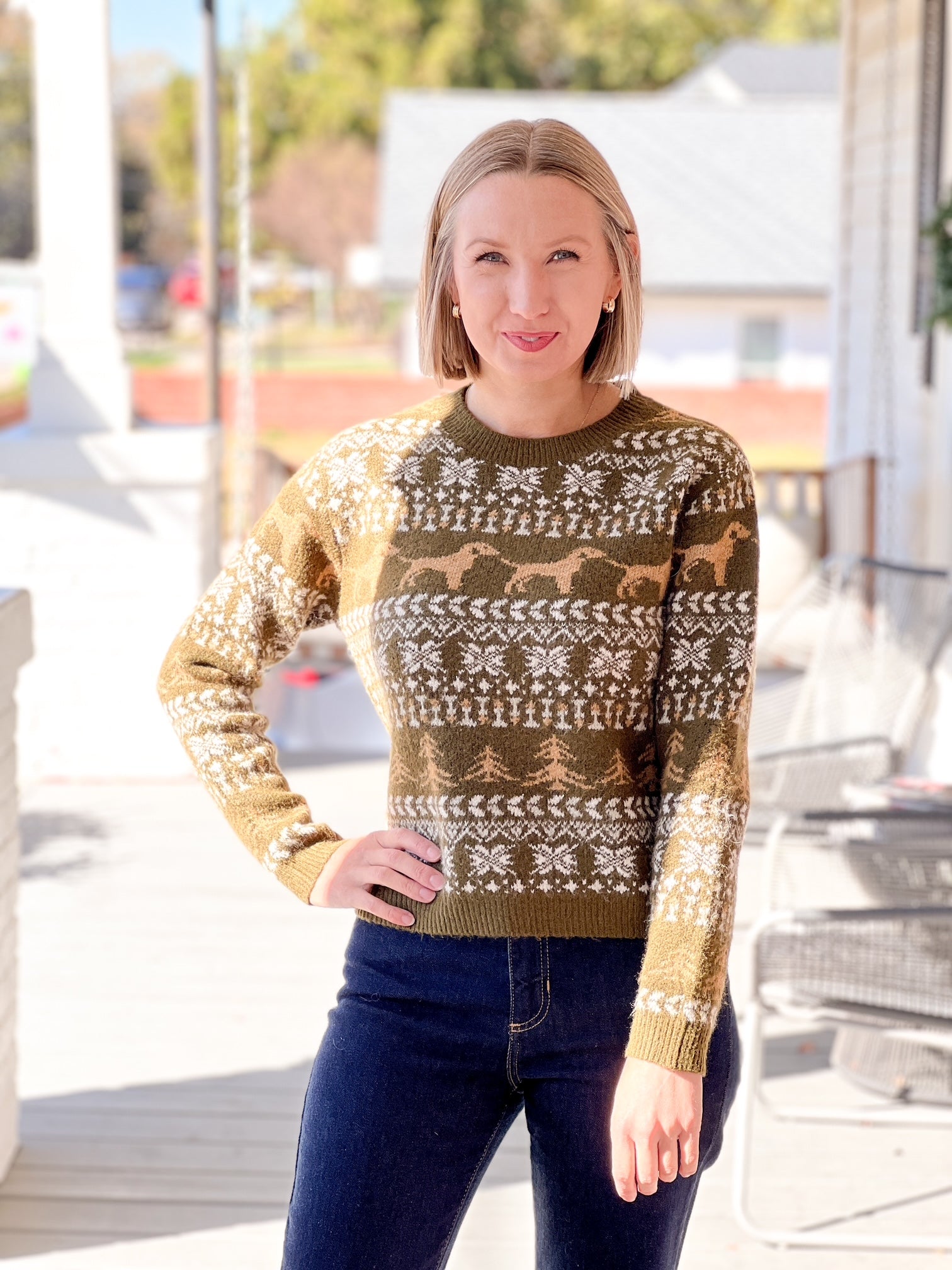 Green Holiday Print Sweater